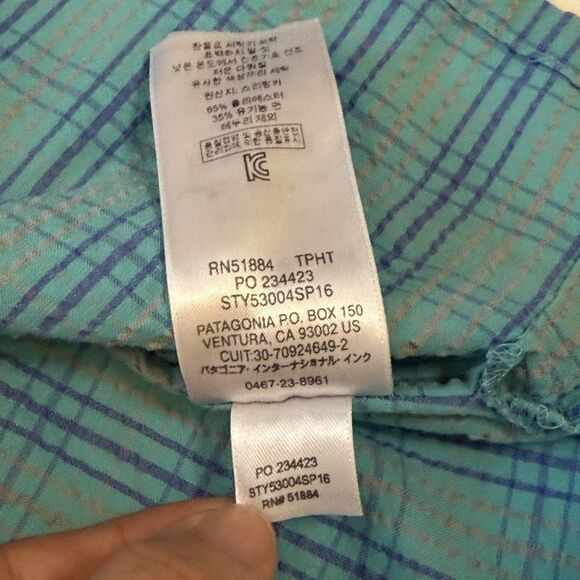 Patagonia Puckerware Button Up Shirt Mens Small Blue Plaid Seersucker - Picture 10 of 10